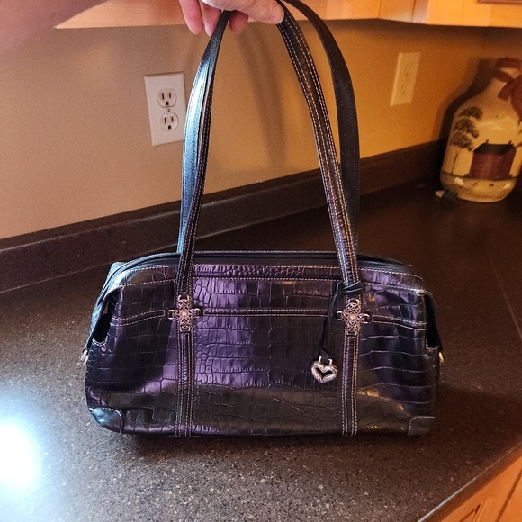 Brighton Black Crocodile-Embossed Handbag - Picture 1 of 6